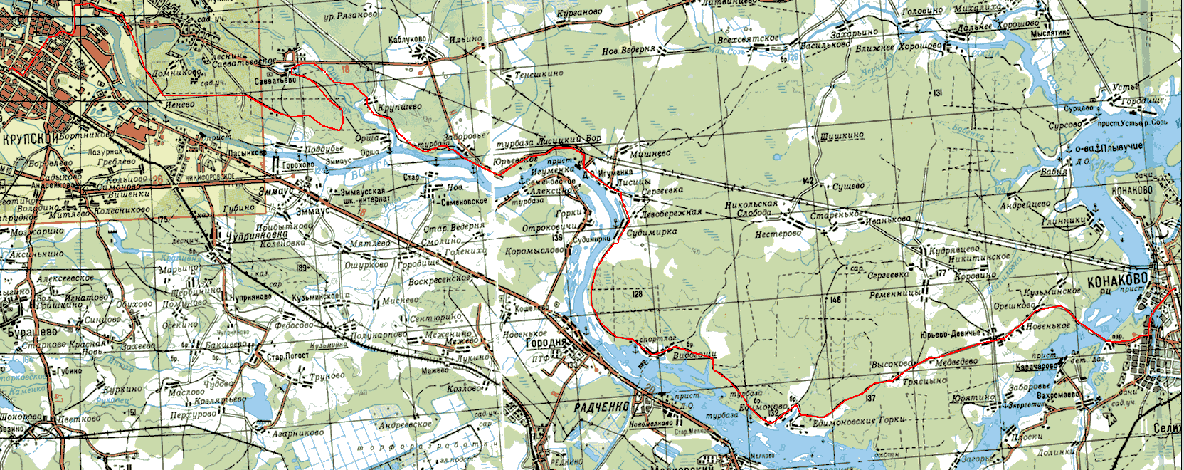 Карта глубин Волги в Тверской области Калининский район